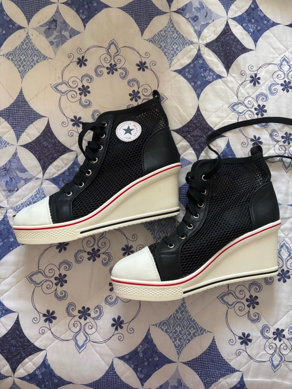 Converse Black Mesh Wedge High-Top Sneakers with White Toe